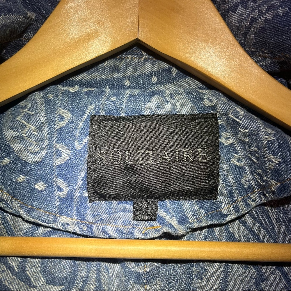 Anthropologie Solitaire Blue Paisley Denim Blazer Jacket - Picture 3 of 4